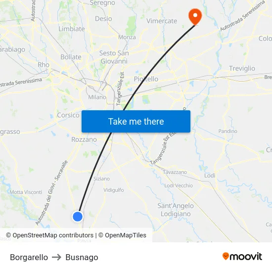 Borgarello to Busnago map