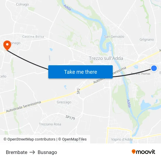 Brembate to Busnago map