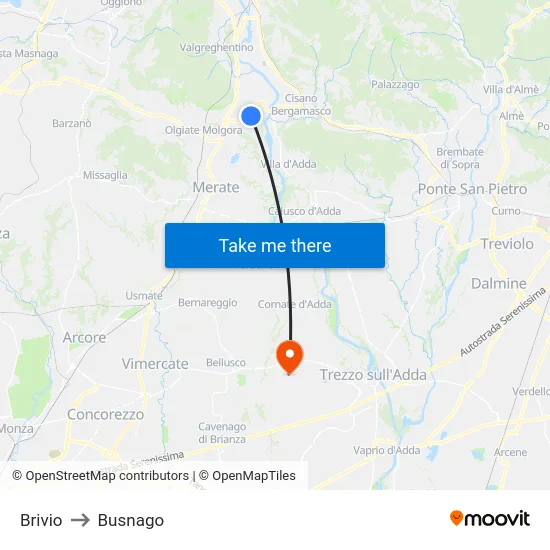 Brivio to Busnago map
