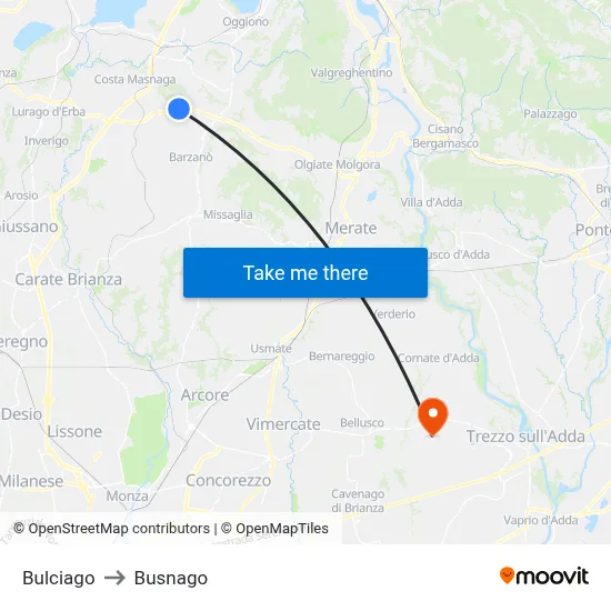 Bulciago to Busnago map