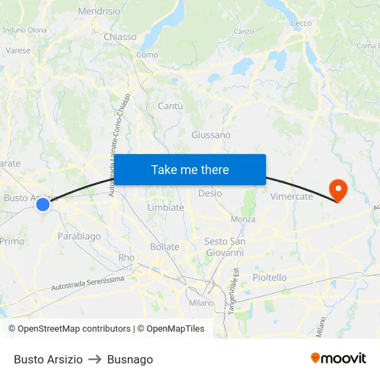 Busto Arsizio to Busnago map