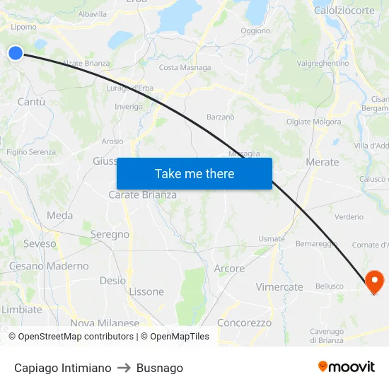 Capiago Intimiano to Busnago map