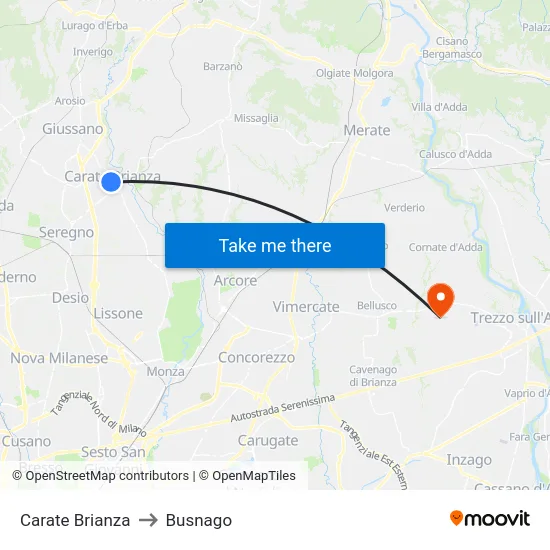 Carate Brianza to Busnago map