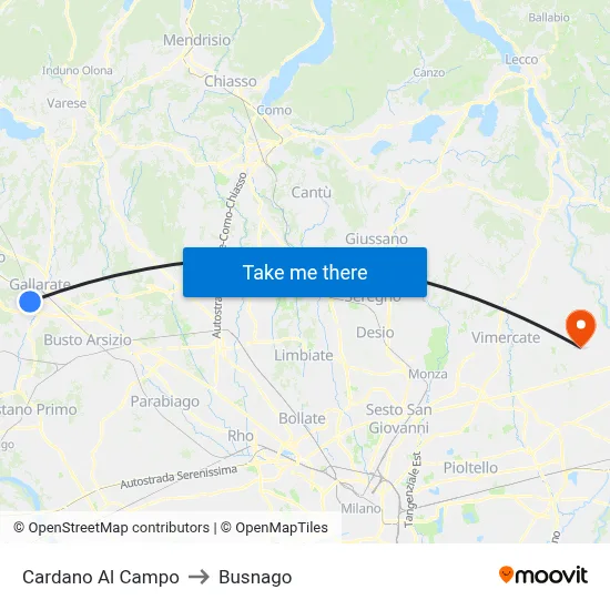 Cardano Al Campo to Busnago map