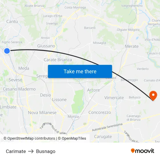 Carimate to Busnago map