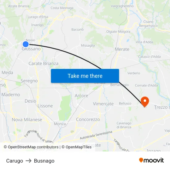 Carugo to Busnago map