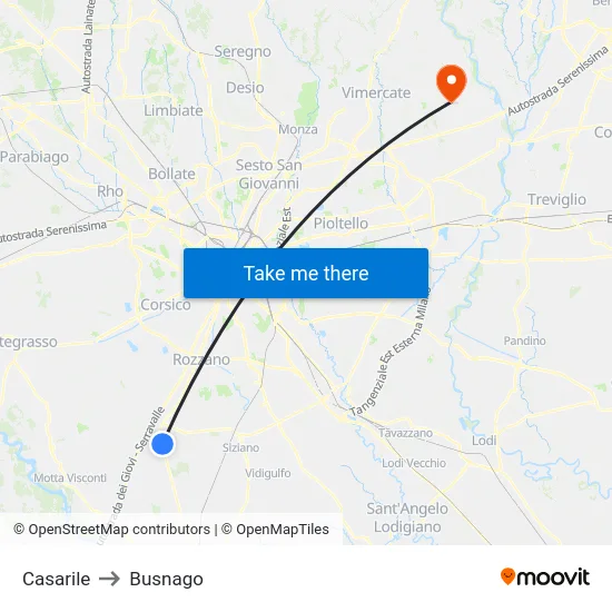 Casarile to Busnago map