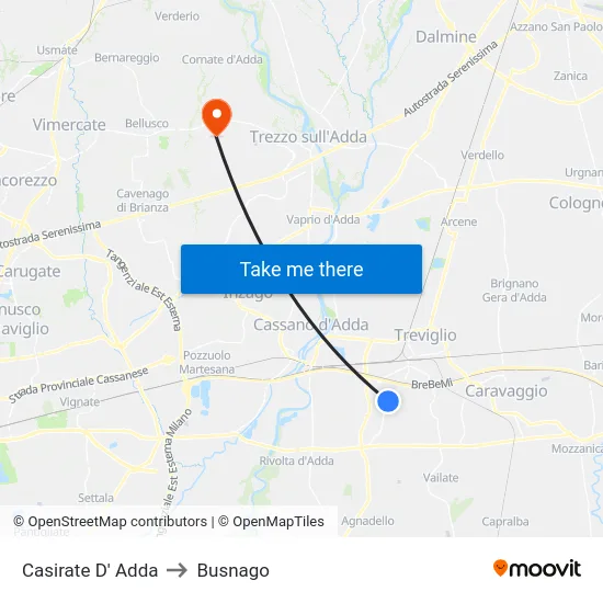 Casirate D' Adda to Busnago map