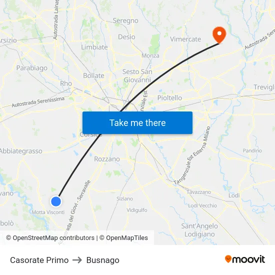 Casorate Primo to Busnago map