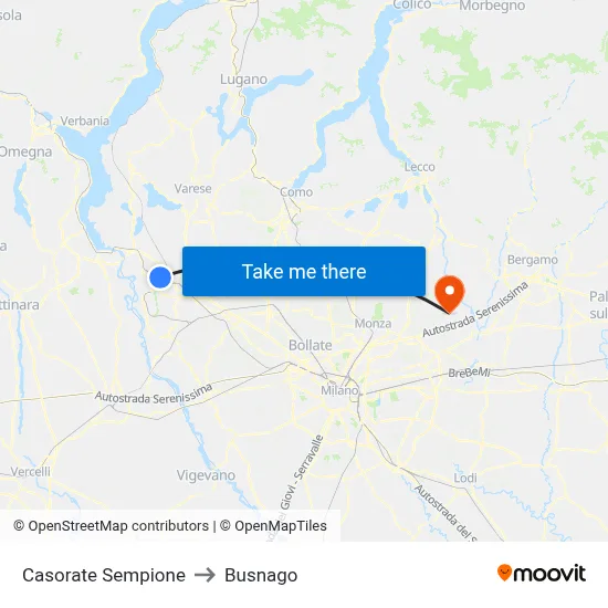 Casorate Sempione to Busnago map