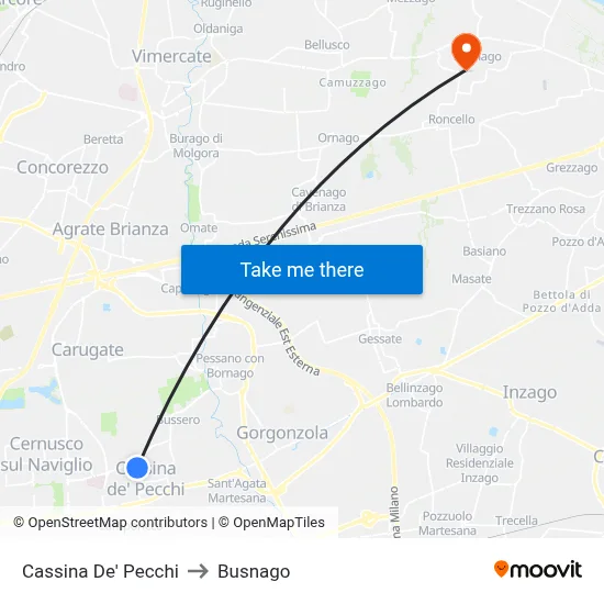 Cassina De' Pecchi to Busnago map