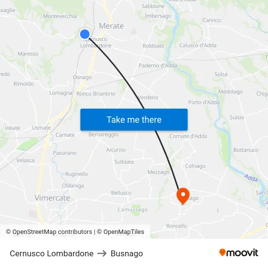 Cernusco Lombardone to Busnago map