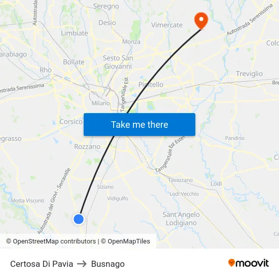 Certosa Di Pavia to Busnago map