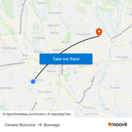 Cesano Boscone to Busnago map