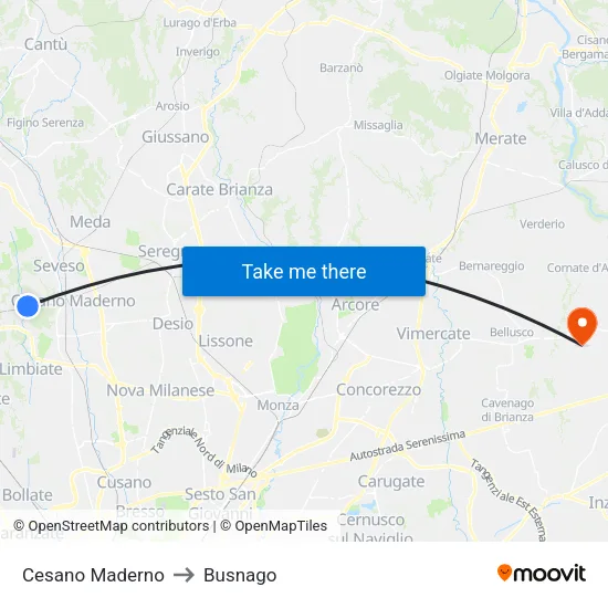 Cesano Maderno to Busnago map