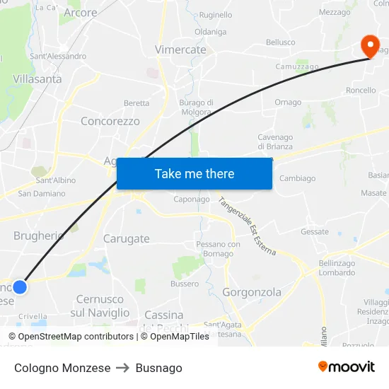 Cologno Monzese to Busnago map