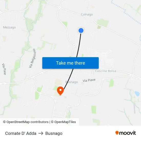 Cornate d'Adda to Busnago map