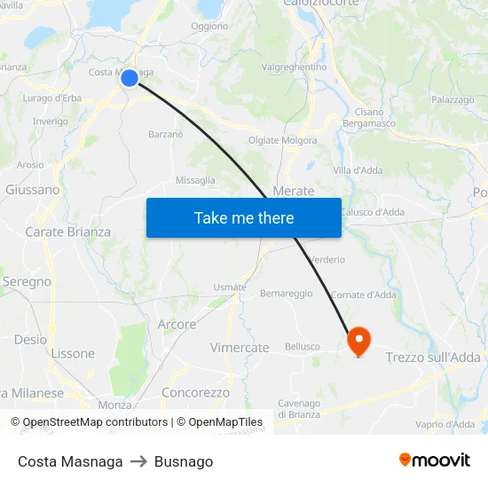 Costa Masnaga to Busnago map