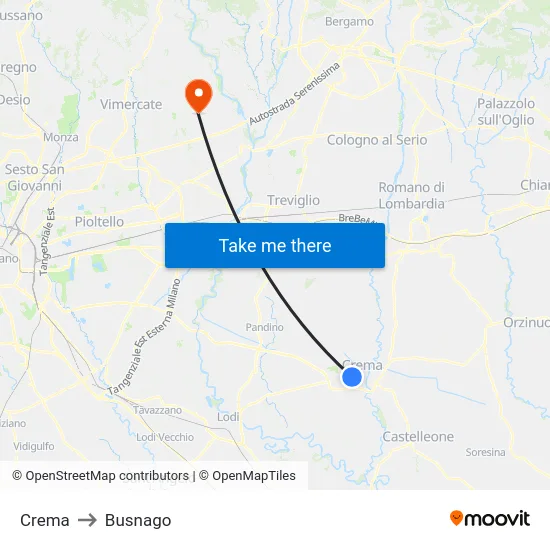 Crema to Busnago map