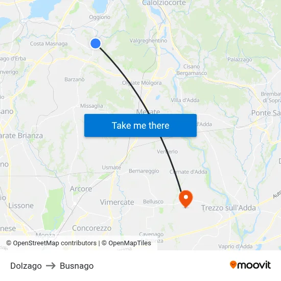 Dolzago to Busnago map