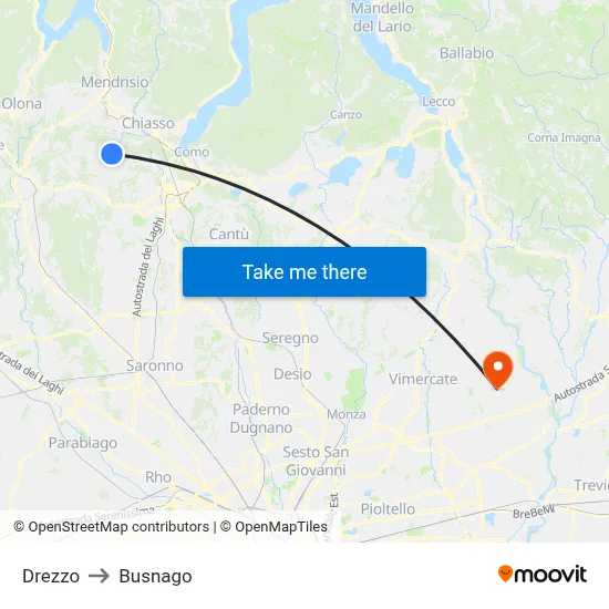 Drezzo to Busnago map