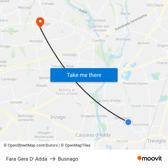 Fara Gera D' Adda to Busnago map