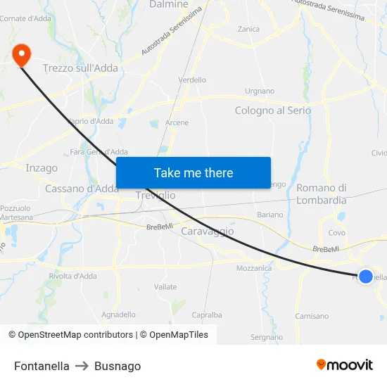 Fontanella to Busnago map