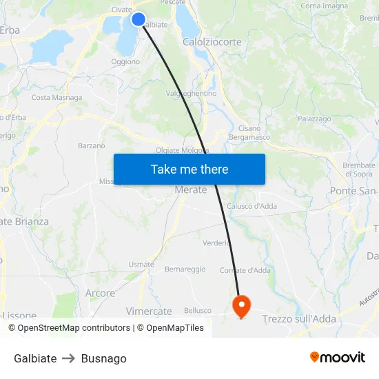 Galbiate to Busnago map