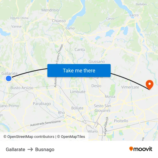 Gallarate to Busnago map