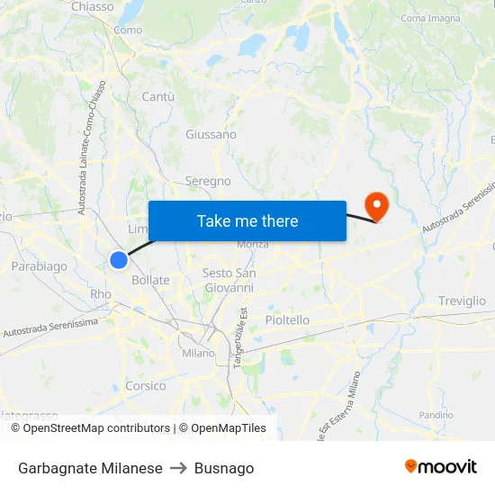 Garbagnate Milanese to Busnago map