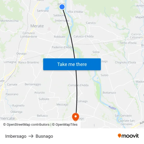 Imbersago to Busnago map