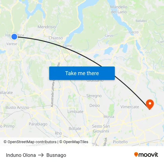 Induno Olona to Busnago map