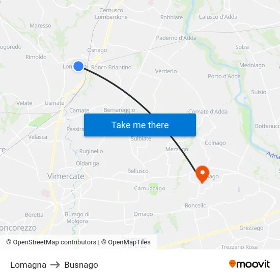 Lomagna to Busnago map