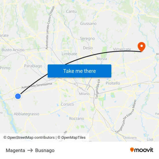 Magenta to Busnago map