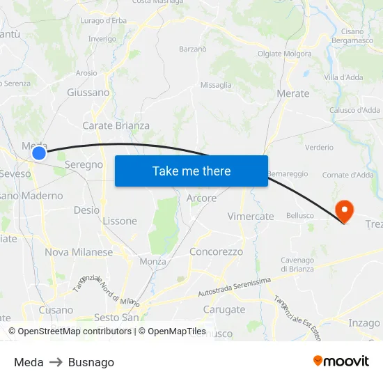 Meda to Busnago map