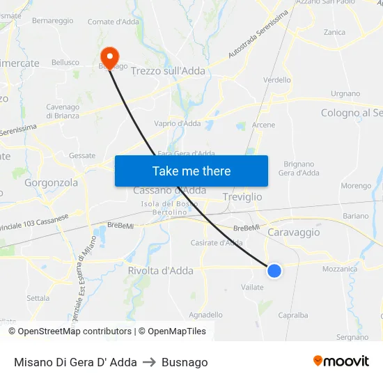 Misano di Gera d'Adda to Busnago map