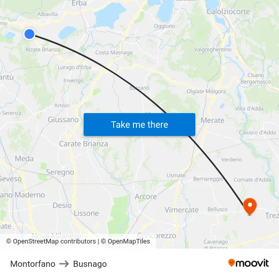 Montorfano to Busnago map