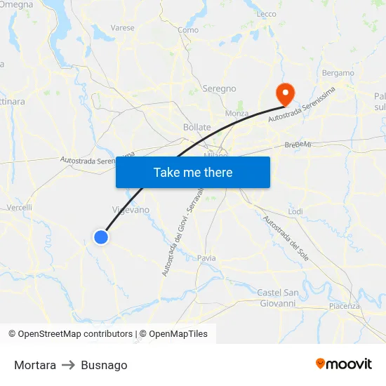 Mortara to Busnago map