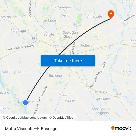 Motta Visconti to Busnago map