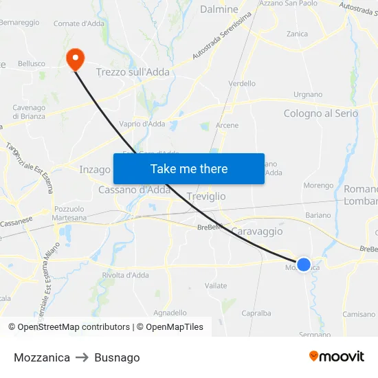 Mozzanica to Busnago map