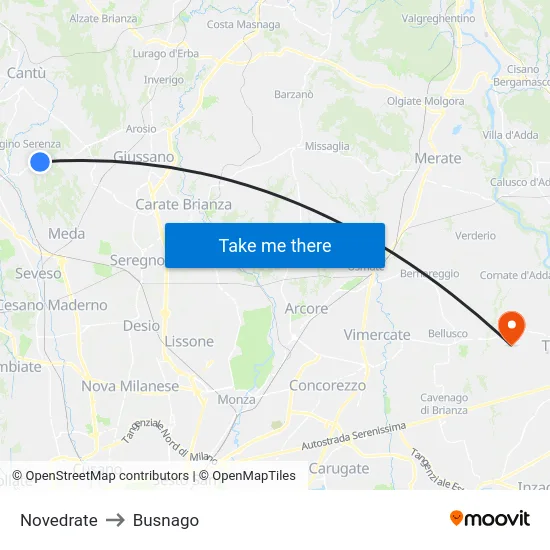 Novedrate to Busnago map