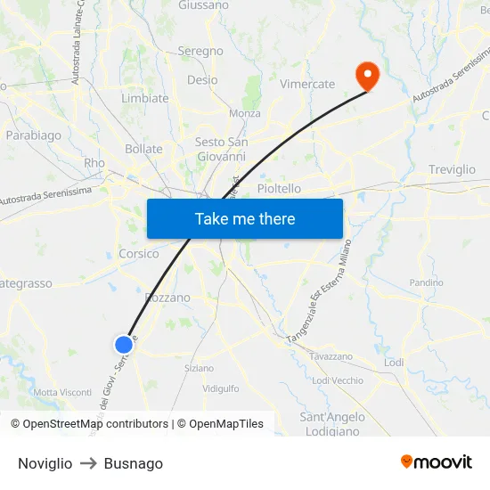 Noviglio to Busnago map
