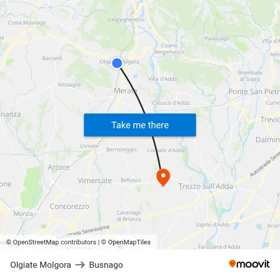 Olgiate Molgora to Busnago map