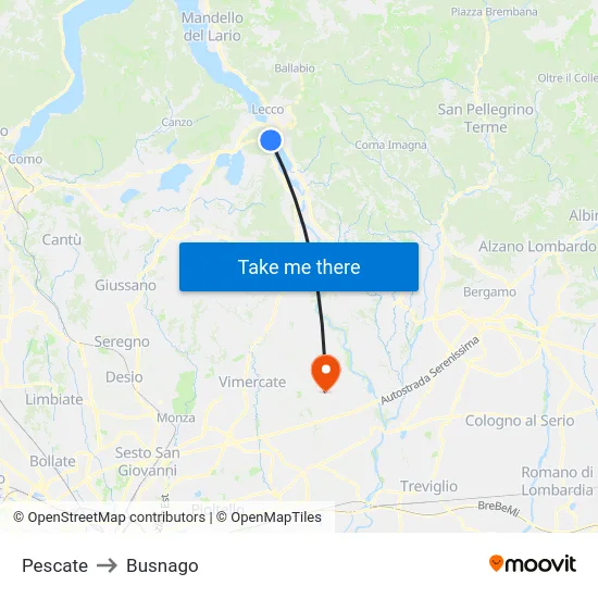 Pescate to Busnago map