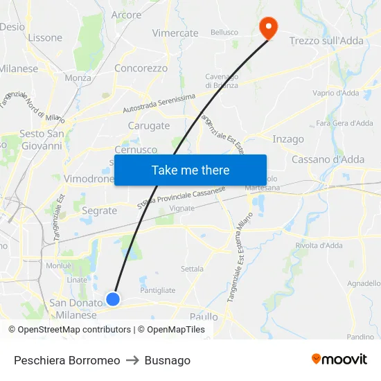 Peschiera Borromeo to Busnago map