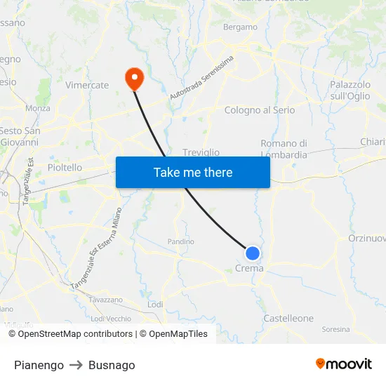 Pianengo to Busnago map