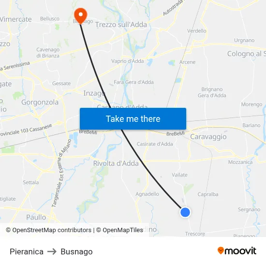 Pieranica to Busnago map