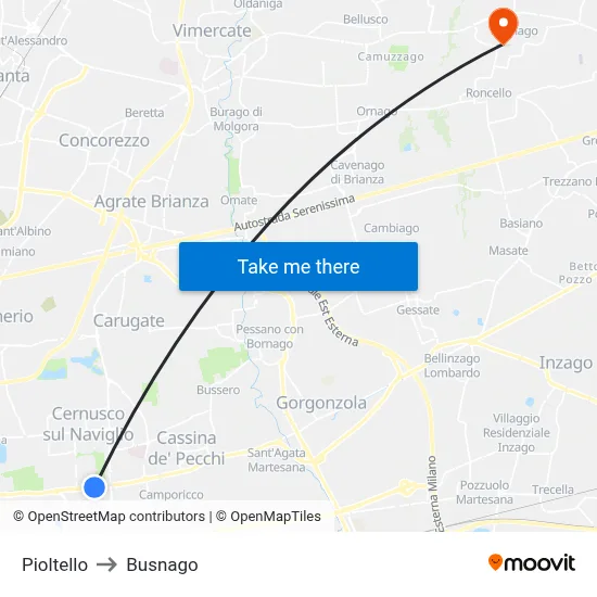 Pioltello to Busnago map