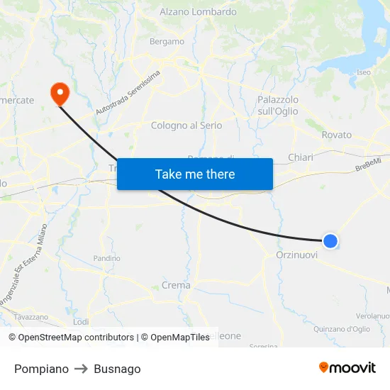 Pompiano to Busnago map