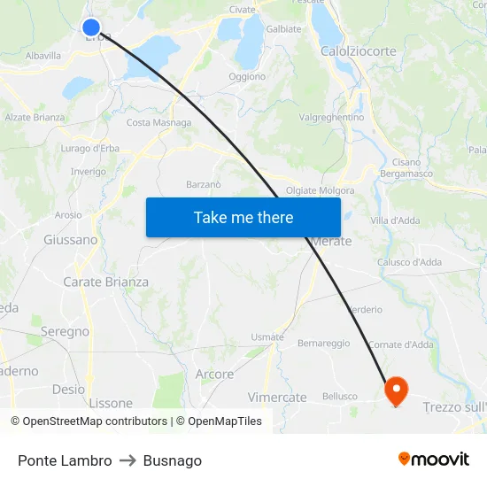 Ponte Lambro to Busnago map